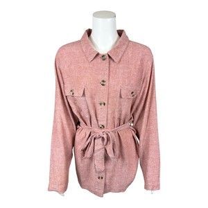 Centigrade Button Front Linen Shacket with Shirttail Hem Top Copper 1X Plus Size